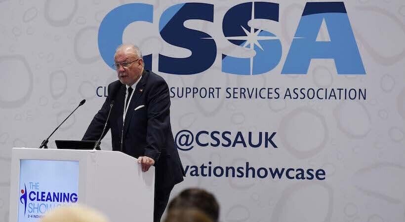 Jim Melvin, chairman of the BCC, speaking at the recent Cleaning Show Conference at London's Excel.
